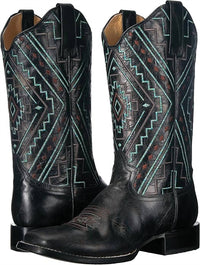 ROPER Women's Native Western Boot in blue stitch black leather - women's shoe - view 5