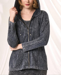 Angel Apparel Star Embossed Hoodie in charcoal - women's top - detail view