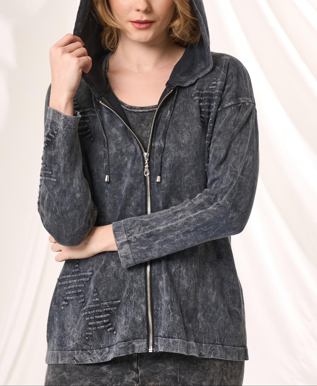 Angel Apparel Star Embossed Hoodie in charcoal - women's top - detail view