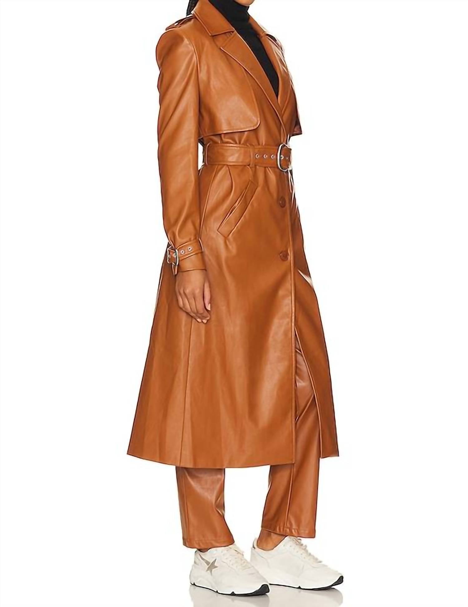 BARDOT Faux Leather Trench Coat in tan - women's jacket - alternate view