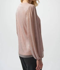 Joseph Ribkoff - V-neck Long Pleated Puff Sleeves Top