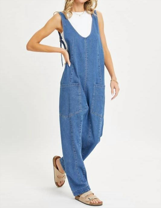 Sweet Lovely By Jen - Denim Open Back Pull On Overall