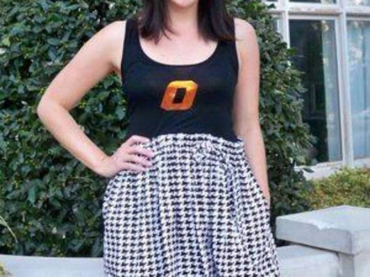 Gameday Couture - Oklahoma State University Logo Houndstooth Tank Dress