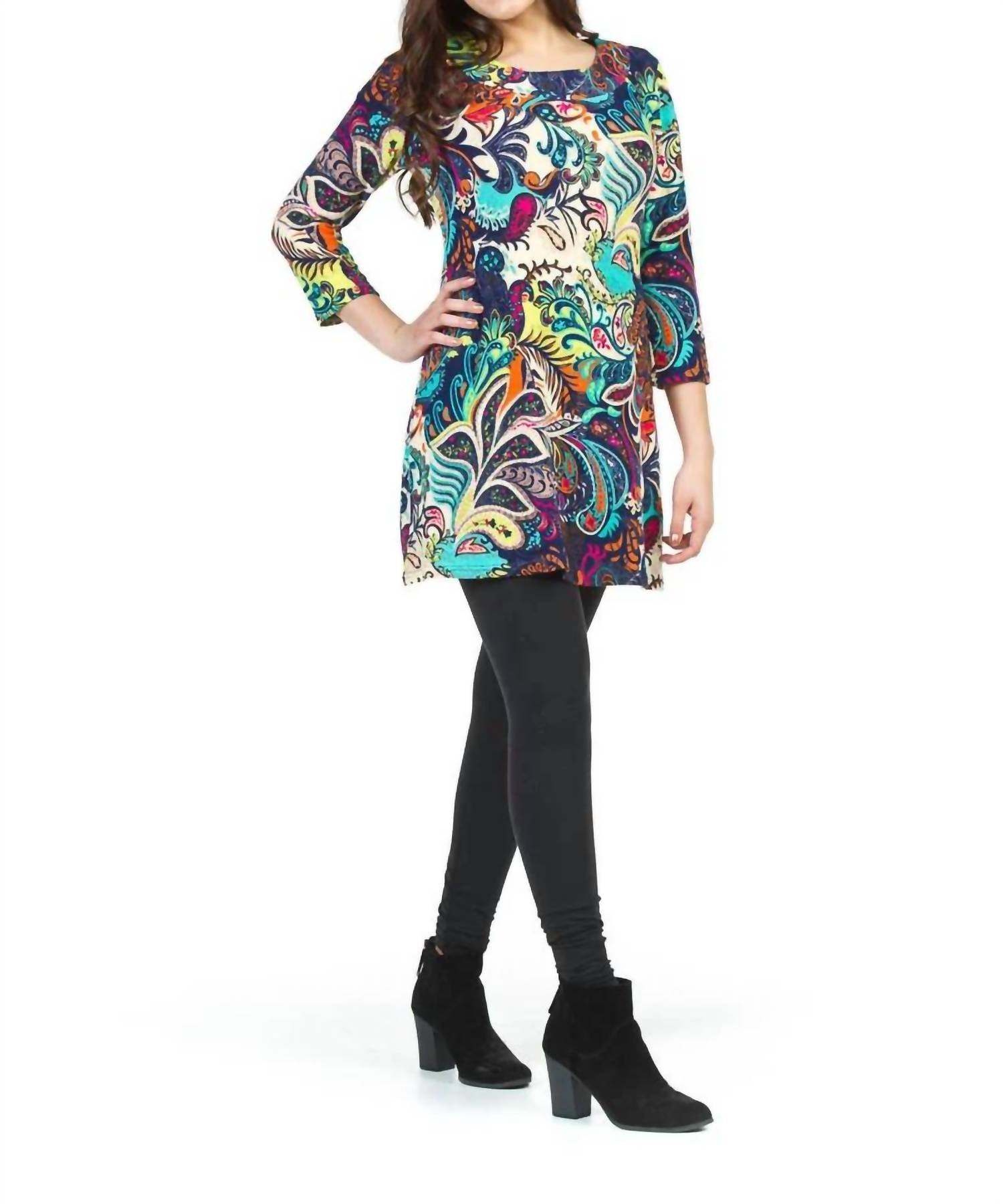 Papillon - Multi Colored Paisley Print Sweater Dress