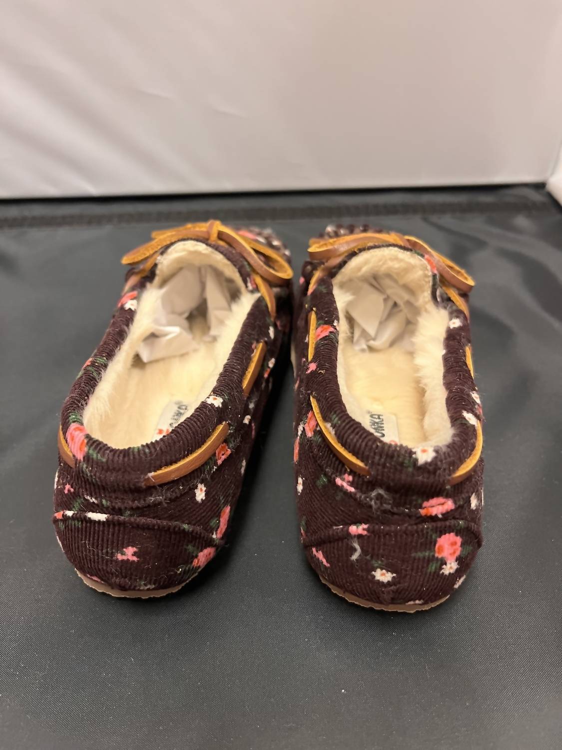 MINNETONKA Girl's Floral Moccasin in raisin - kids' shoe - alternate view