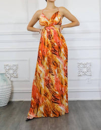 Surelymine - Pleated Cut Out Chiffon Maxi Dress