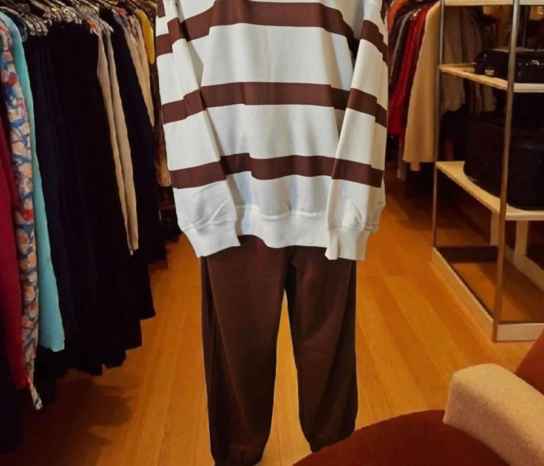 Dear Lover - Women's Striped Drop Shoulder Pullover And Jogger Pants Set