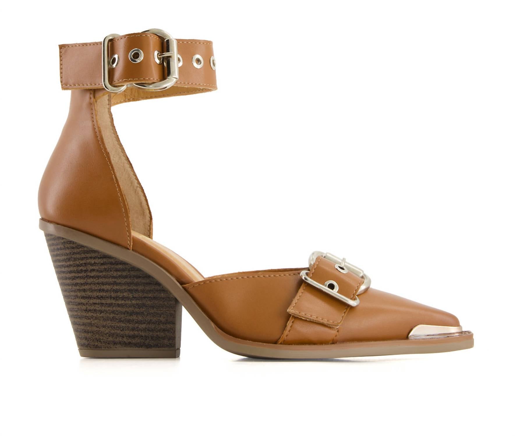 Andrea - Women's Pointed Toe Riveted Ankle Strap Pumps