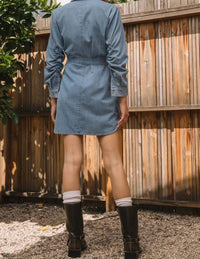 Skies Are Blue - Washed Denim Buttondown Shirt Dress