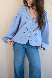 Raisonnel Alder Street Cutout Blouse in bluebell - women's blouse - view 4