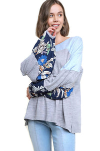 Umgee - Leaf Puff Sleeve Colorblock Top