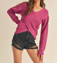 &Merci - Sage Ribbed Crossover Sweater