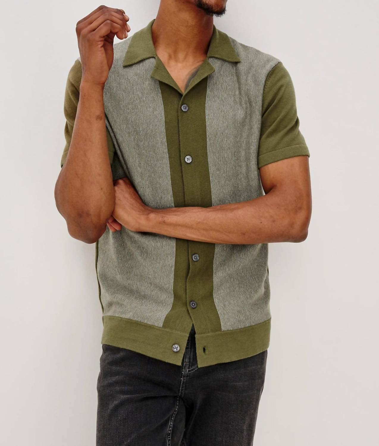 Rails Silas Shirt in olive khaki stripe - men's shirt - detail view