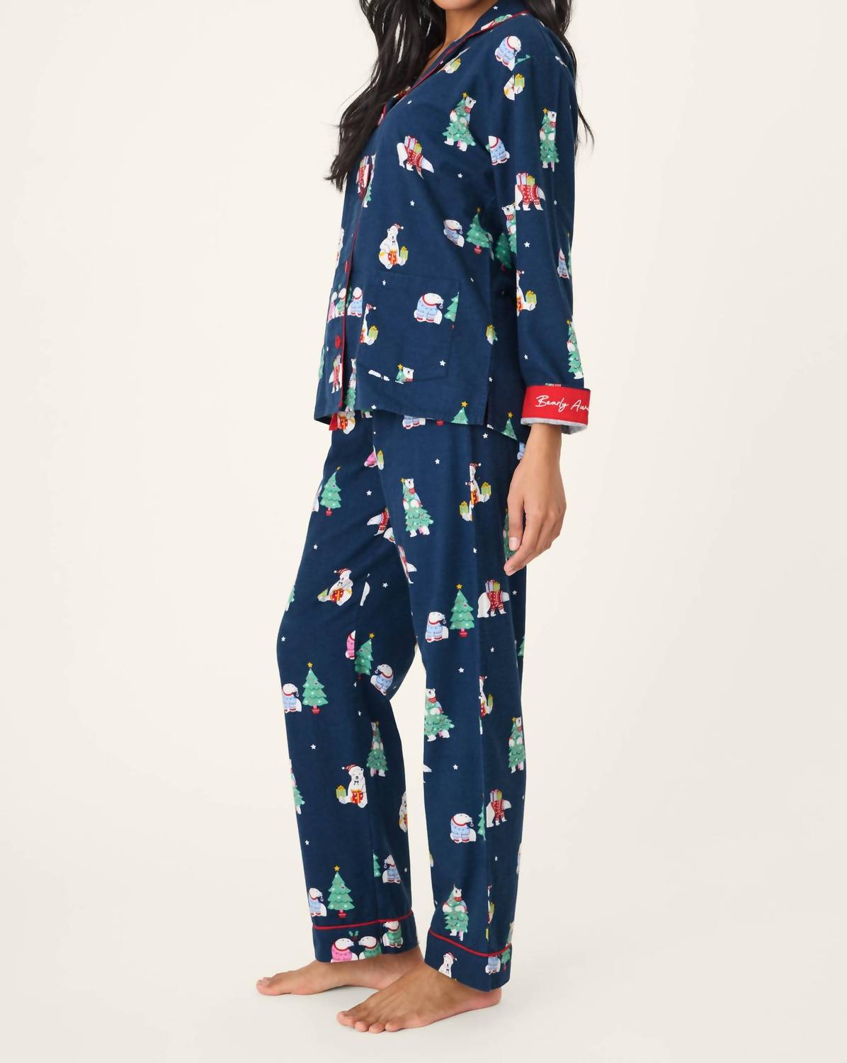 PJ Salvage Bearly Awake 3-piece Flannel Pajama Set in navy - women's intimate - alternate view