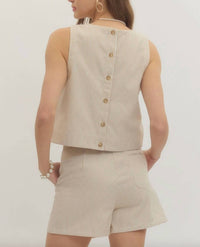 Entro - Striped Sleeveless Crop Top And Skort Set