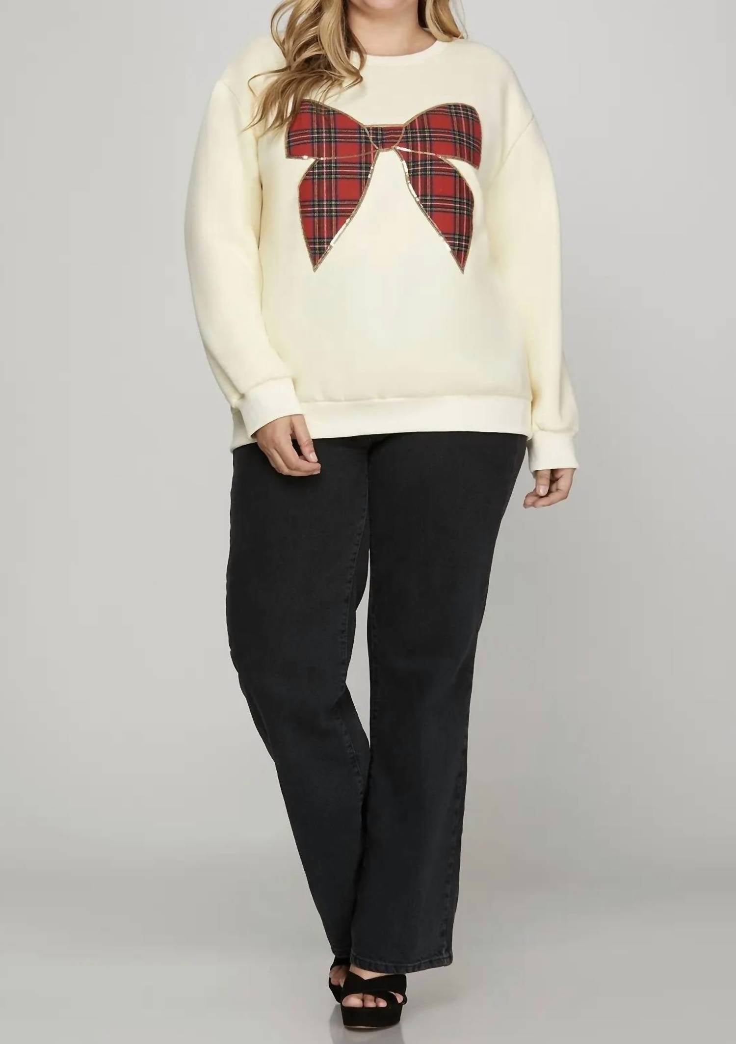 She + Sky - Bow Crewneck Sweater - Plus