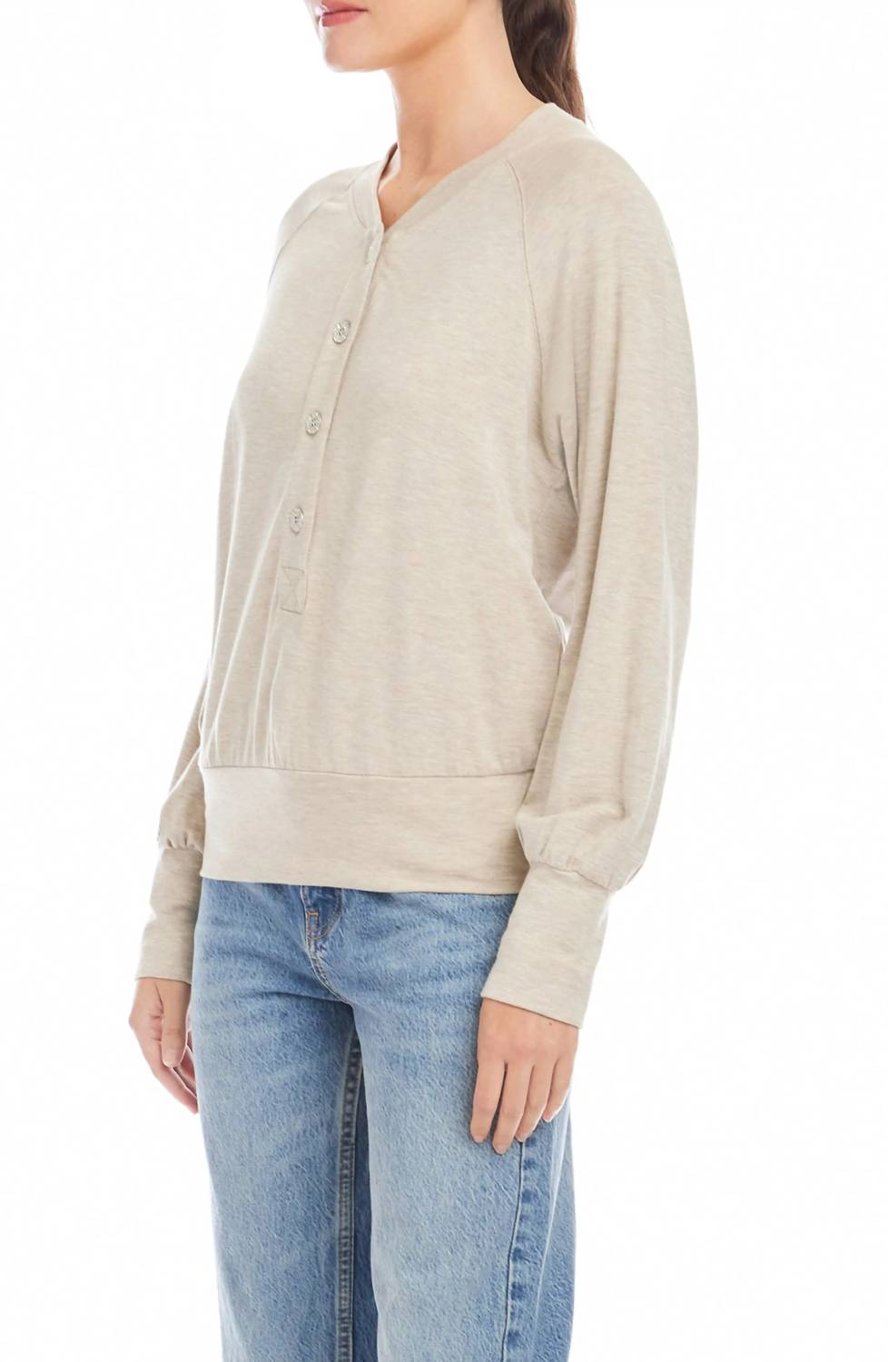 Fifteen Twenty Mara Henley Top in oatmeal - women's sweater - detail view