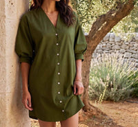 Karen Kane - Lantern Sleeve Button-Front Dress