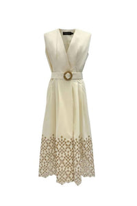 EXQUISE Women's Mackenzie Midi Dress in cream - women's dress