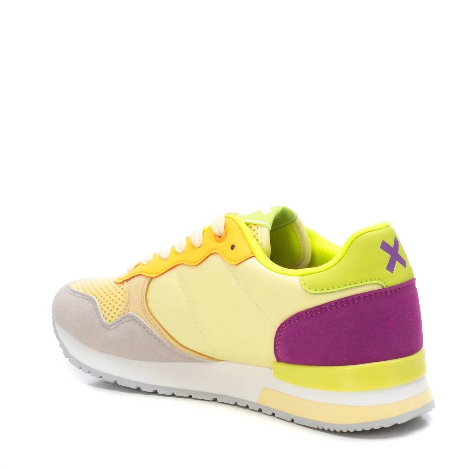 Xti Women's Lace Up Trainer Sneakers in yellow - women's sneaker - alternate view