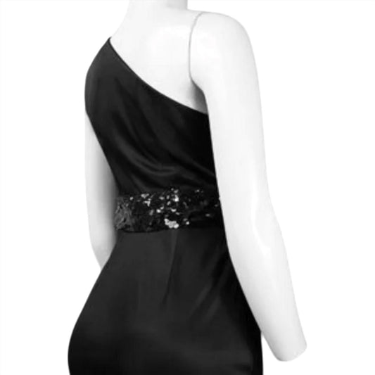 Theia - Women's Asymmetric Shoulder Waist Detail Jersey Satin Draped Dress