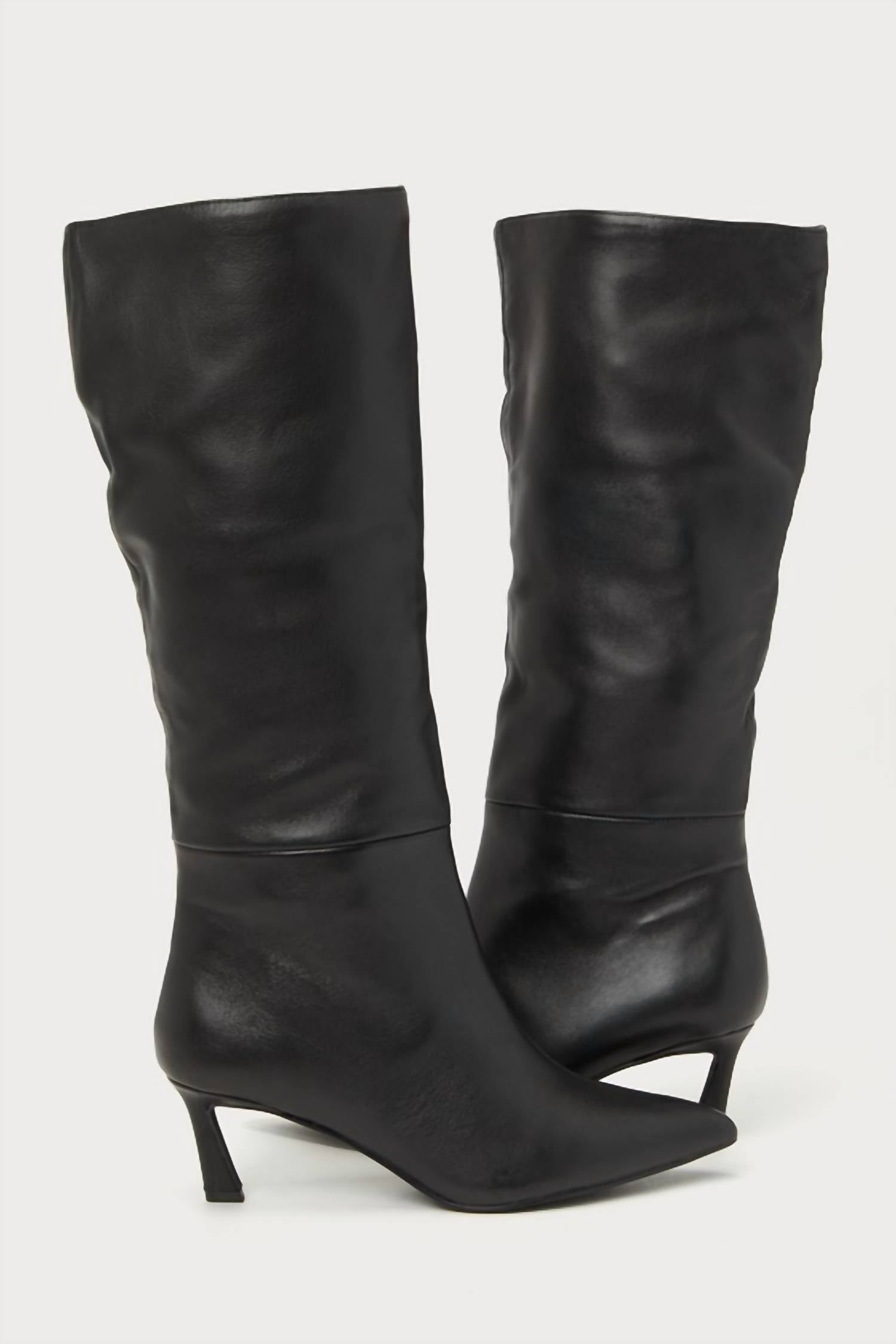 STEVE MADDEN Women's Lavan Kitten Heel Knee High Boots in black - women's shoe - detail view