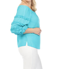 Joseph Ribkoff - Off-shoulder Ruffled 3/4 Puff Sleeve Top