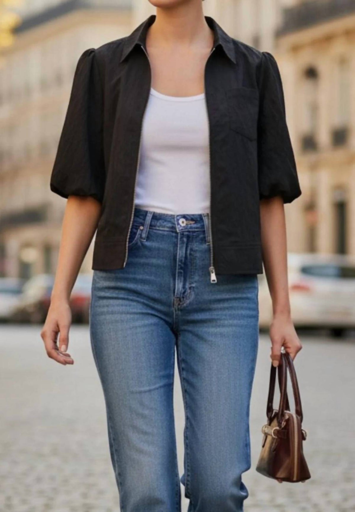 Vava - Bubble Sleeve Zip Jacket