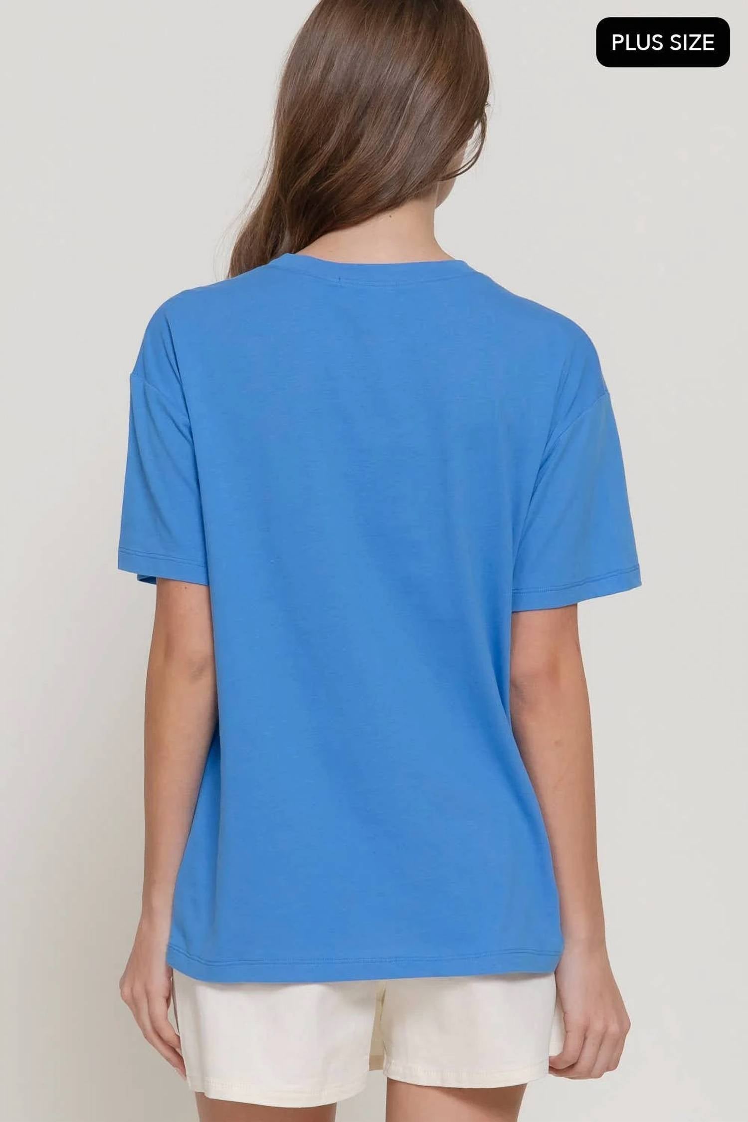 Active Basic - Short Sleeve Embroidered Crew Neck Top - Plus