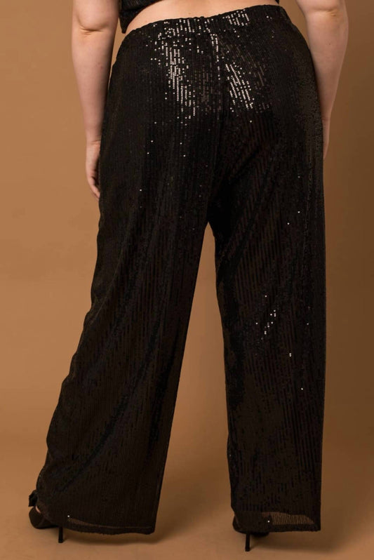 Gilli - Sequin Elastic Waist Wide Leg Pants - Plus