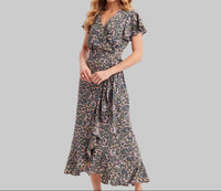Bluivy - Floral Ruffled Wrap Dress