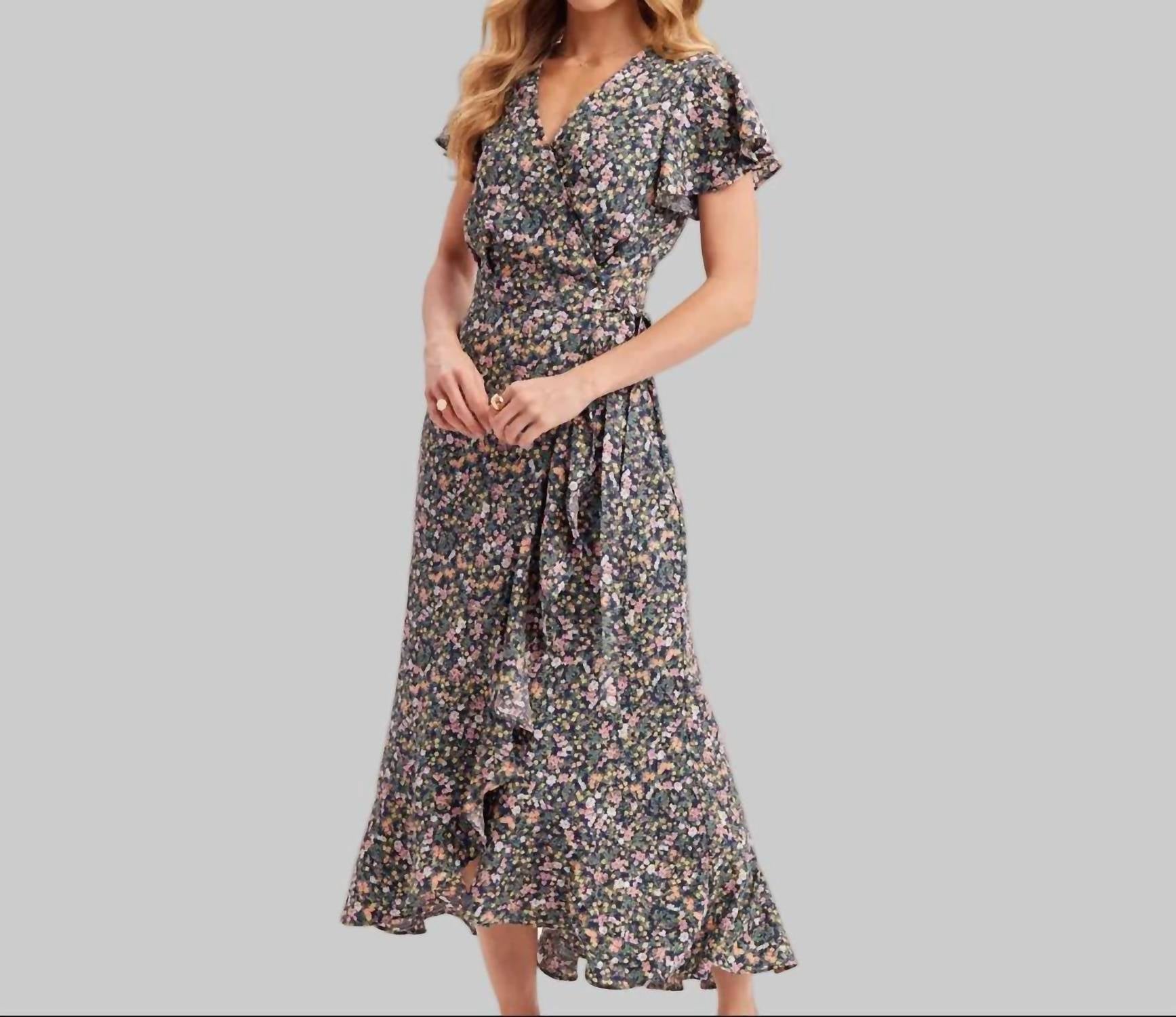 Bluivy - Floral Ruffled Wrap Dress