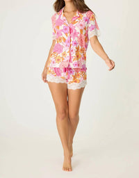PJ Salvage Sweet Dreams Floral With Lace Button Down Top in natural - women's t-shirt
