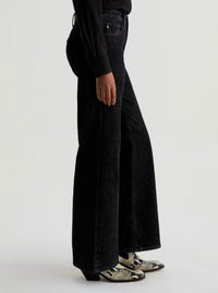AG Jeans Saige Mid Rise Wide Leg Flocked Stripe Jean in dress it up - women's jeans - alternate view