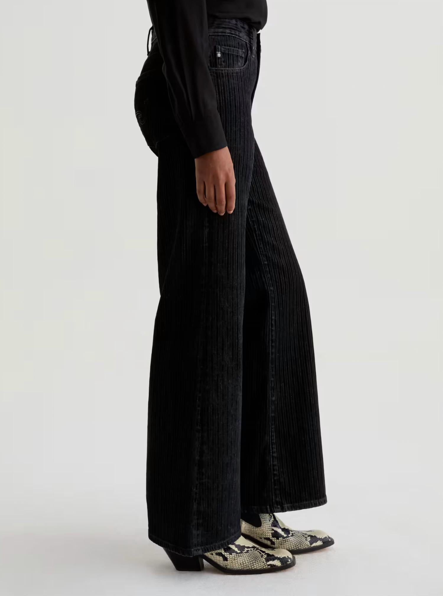 AG Jeans Saige Mid Rise Wide Leg Flocked Stripe Jean in dress it up - women's jeans - alternate view