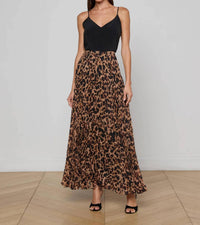 L'Agence Torin Pleated Skirt in brown multi amur leopard - women's skirt - alternate view
