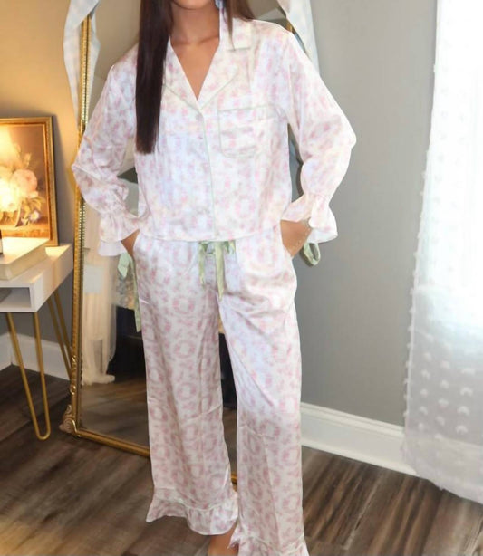 Peach Love - Floral Satin Pajama Set