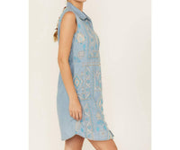 Scully - Embroidered Button Front Denim Mini Dress