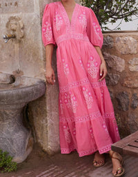 Oliphant - V-neck Puffed Sleeve Maxi Dress