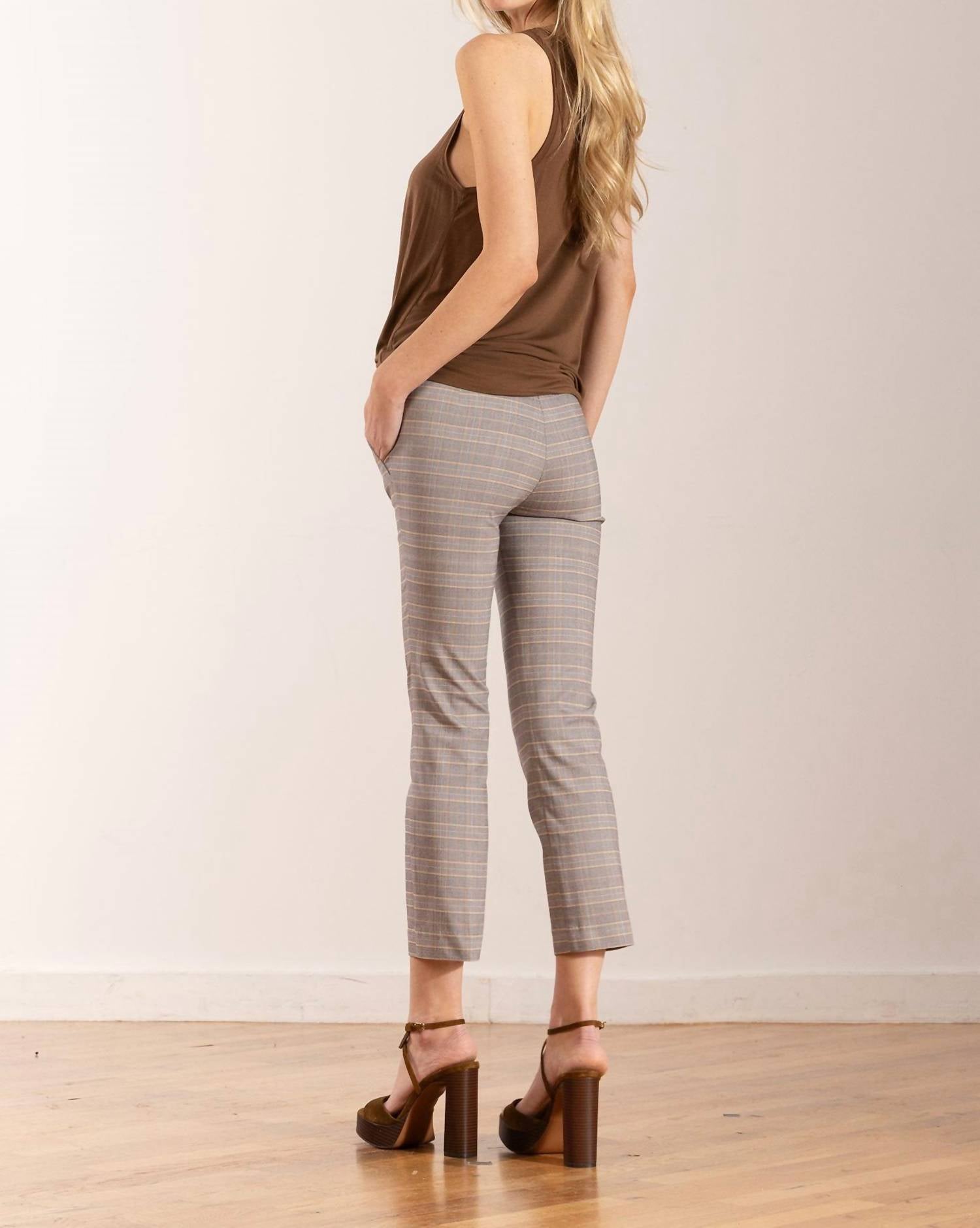 Avenue Montaigne Lulu Straight Cropped Pant in grey plaid - women's pants - alternate view