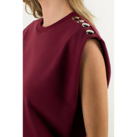 THML Metal Button Shoulder Sleeveless Top in burgundy - women's blouse - view 4