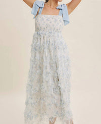 In February - Textured Floral Smocked Midi Dress