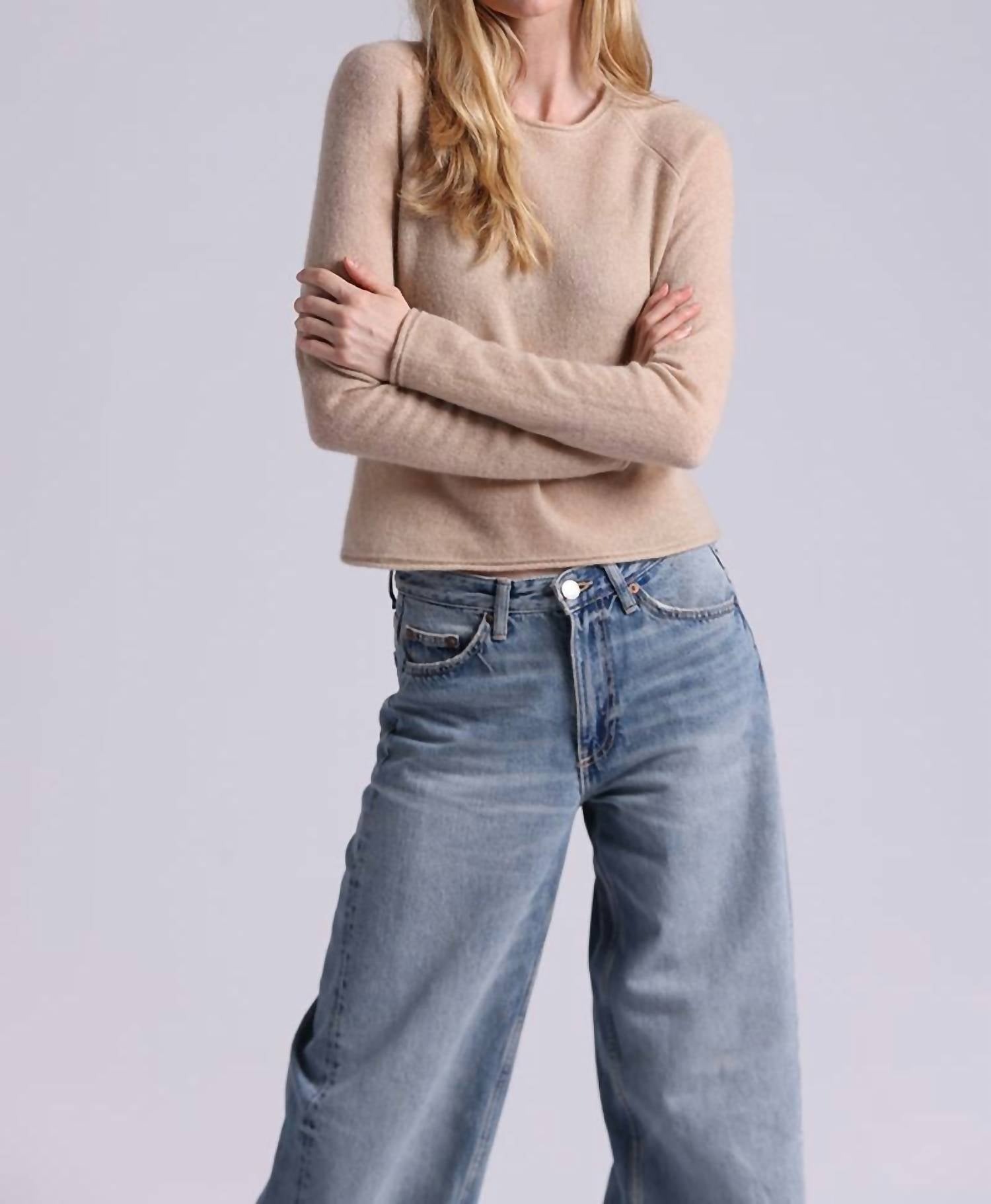 Minnie Rose - Southern Cashmere Raglan Crew With Rolled Trims Sweater