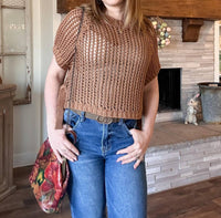 Heyson Crochet Knit Top with Side Ties in copper - women's sweater