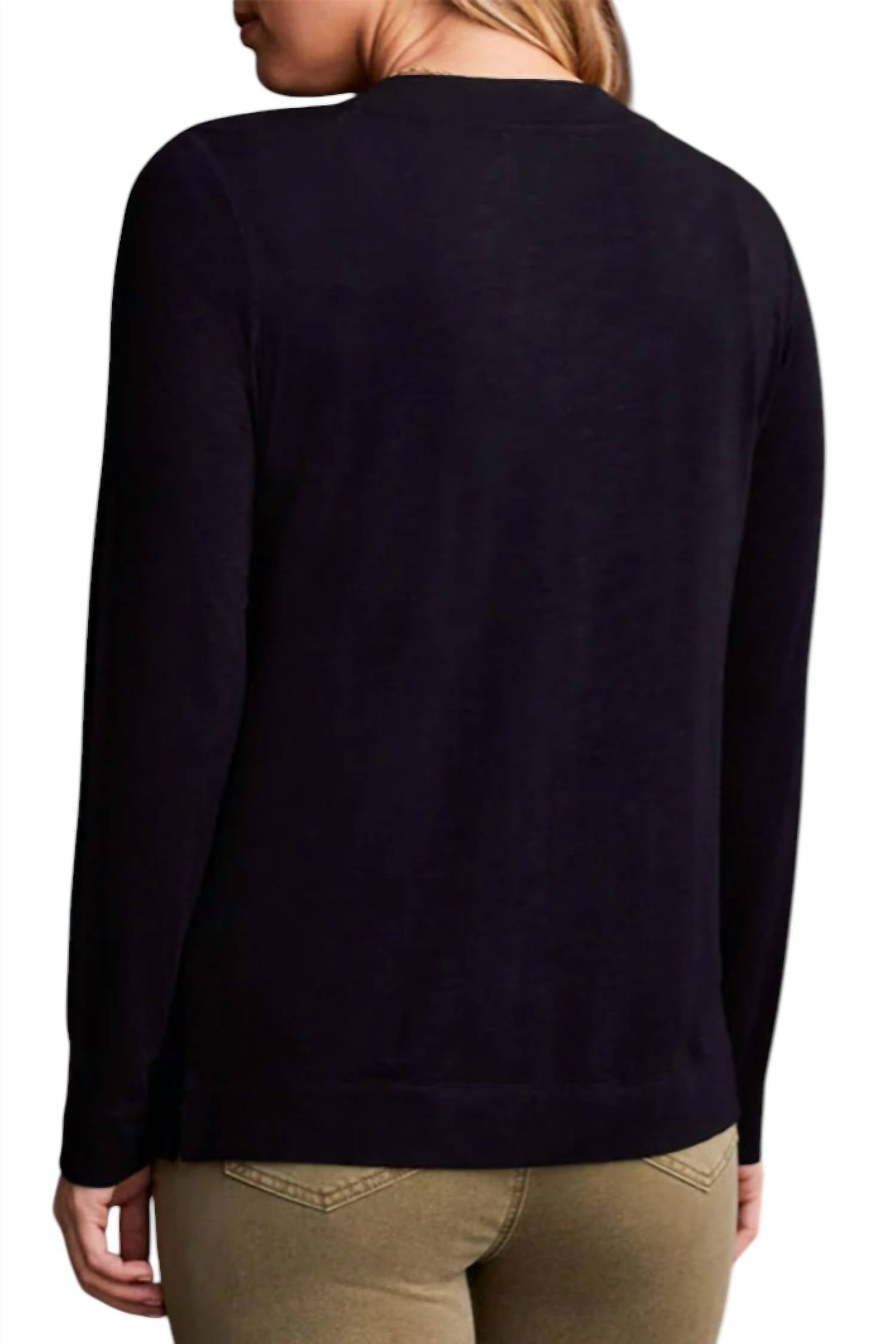 Tribal - Long Sleeve V-neck Top With Side Slits