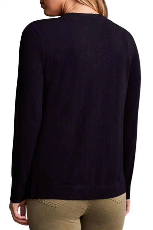 Tribal - Long Sleeve V-neck Top With Side Slits