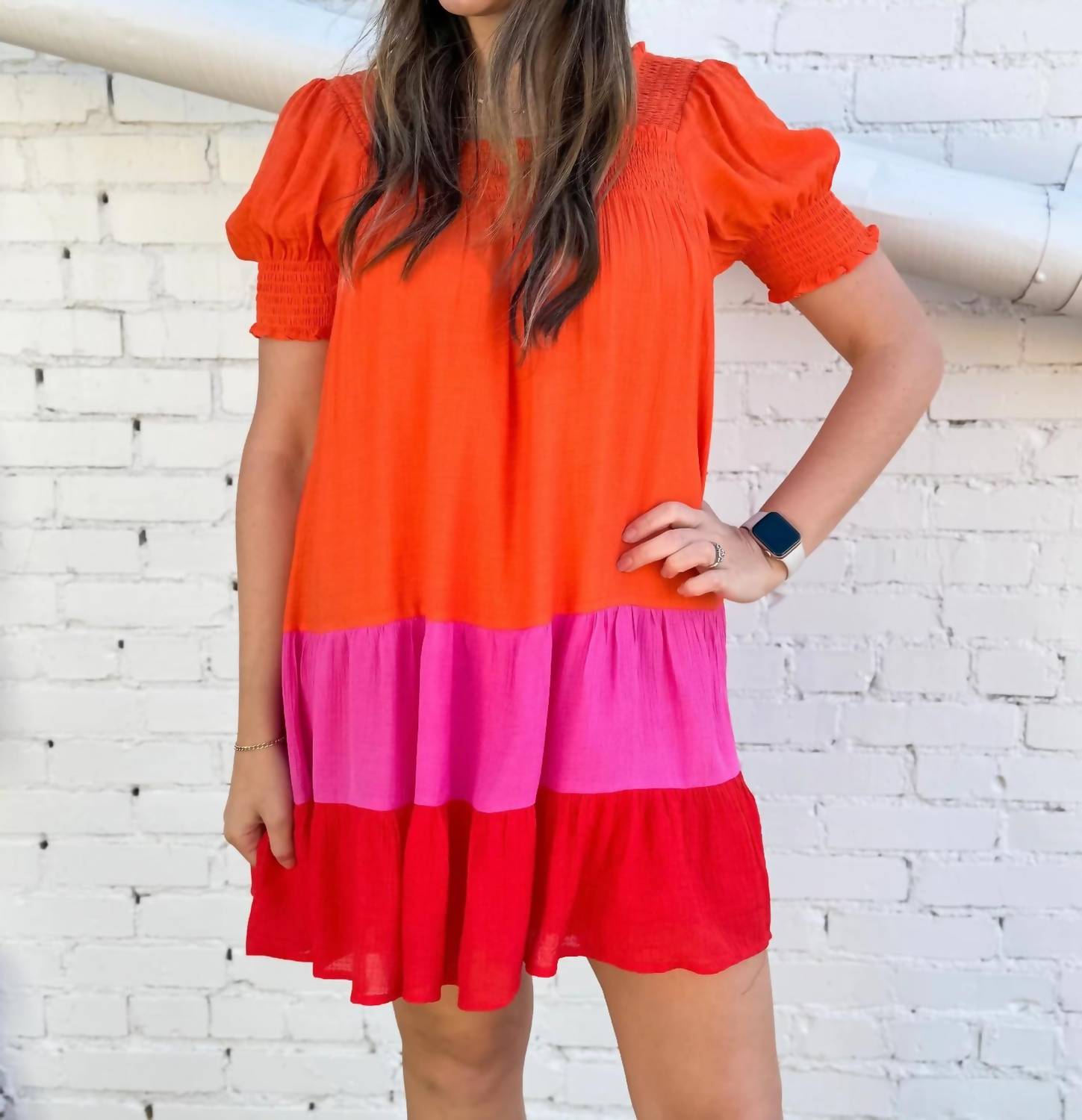 Joy Joy - Smocked Colorblock Tiered Dress