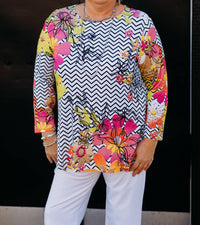 Multiples - 3/4 Sleeve Scoop Neck Embelished Top