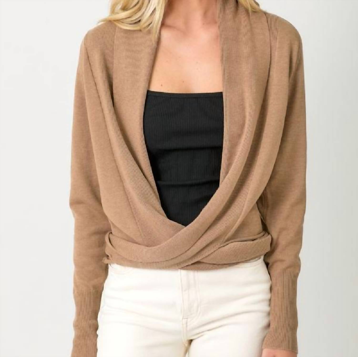 mystree Multiway Open Cardigan Sweater in latte - women's cardigan - view 4