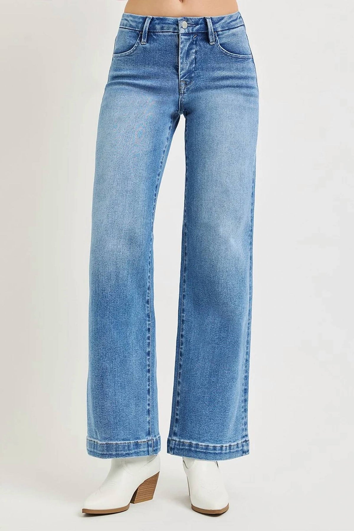 Risen - Tummy Control Mid Rise Wide Straight Jeans
